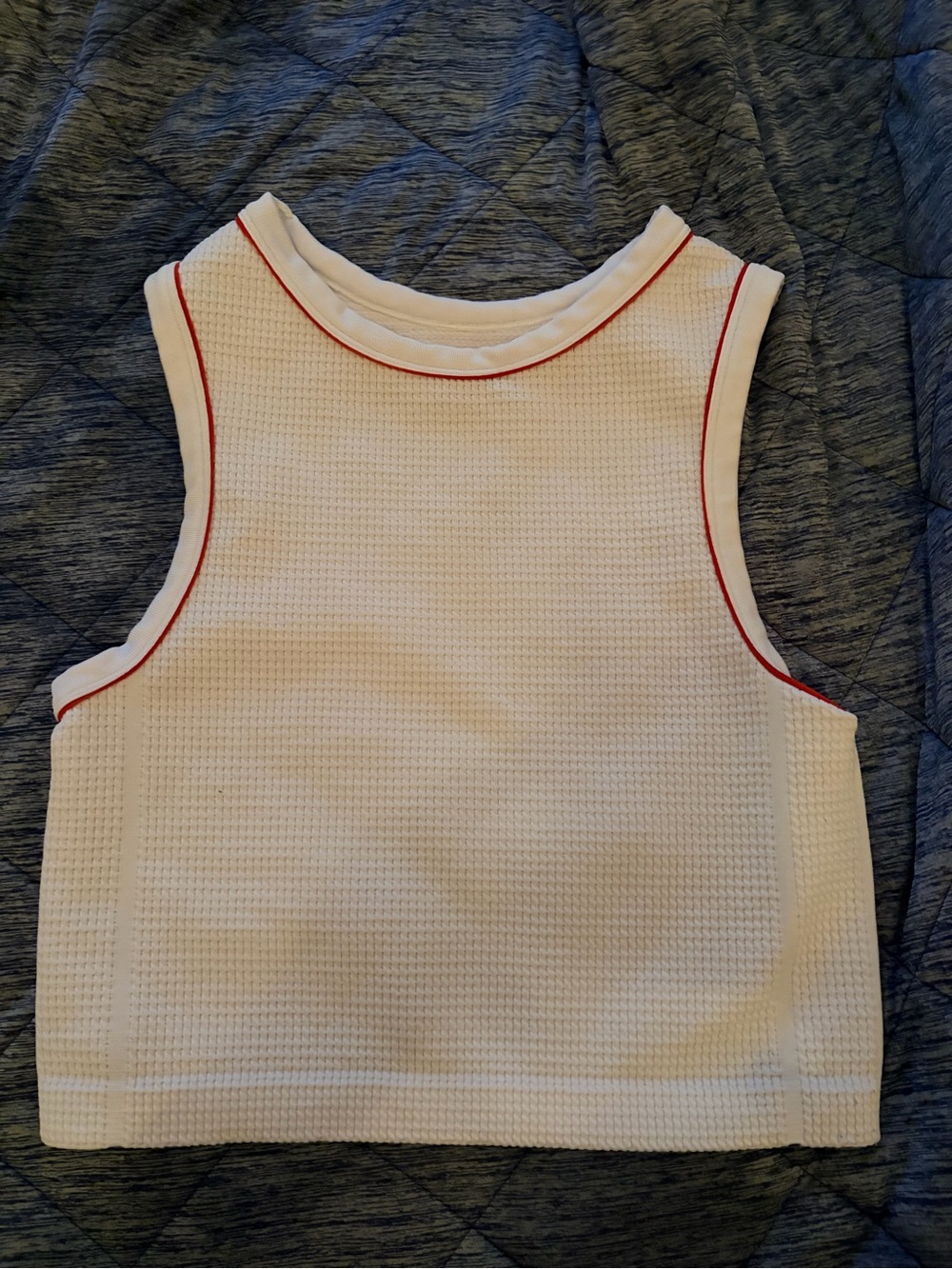 Women White Tank Top with Red Trim. Gym attire